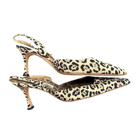 Manolo Blahnik Carolyne Leopard Print Slingback Pumps Pointed Toe Heels 37.5 - Picture 4 of 4